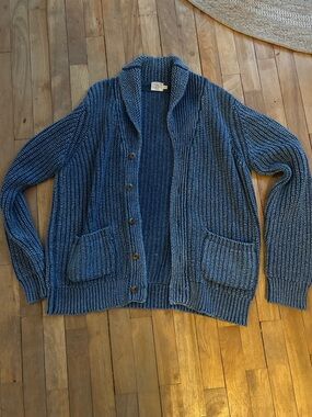 Faherty Blue Shawl Collar Button-Front Sweater Cardigan